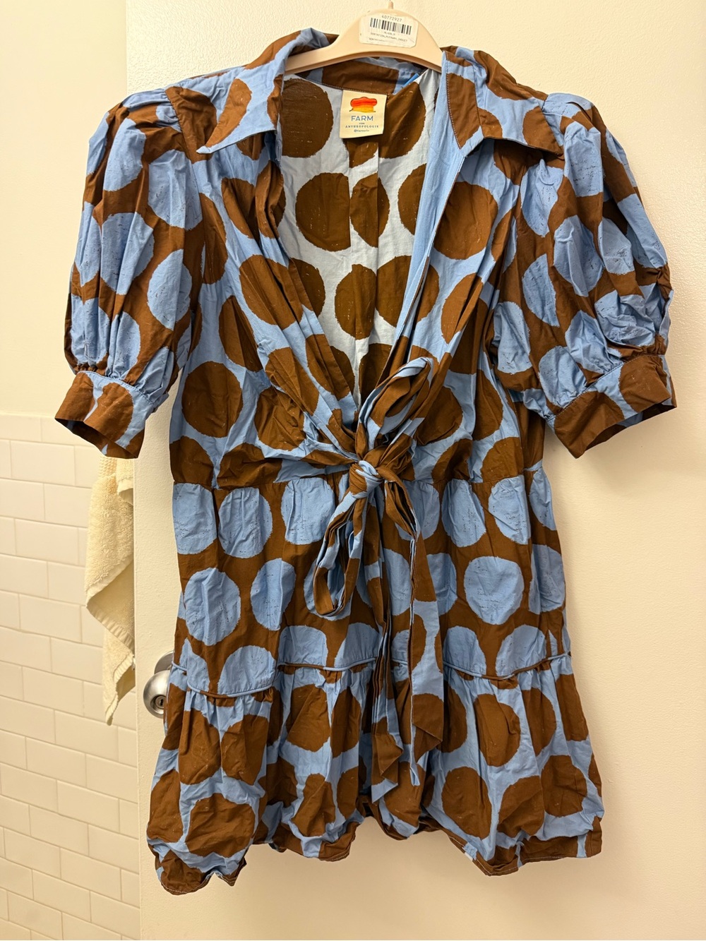 FARM Rio Blue and Brown Polka-Dot Tie-Front Mini Dress - Picture 3 of 4